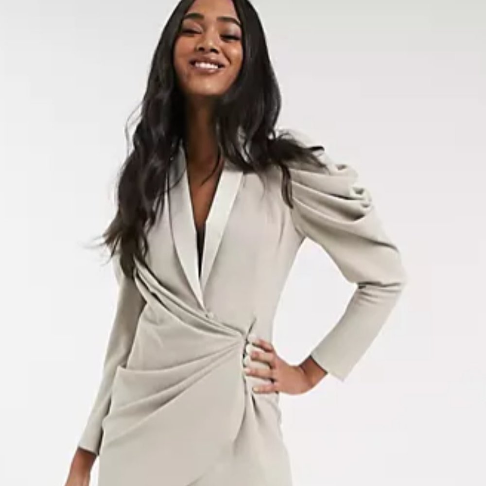 ASOS DESIGN mini drape front tux dress- Taupe